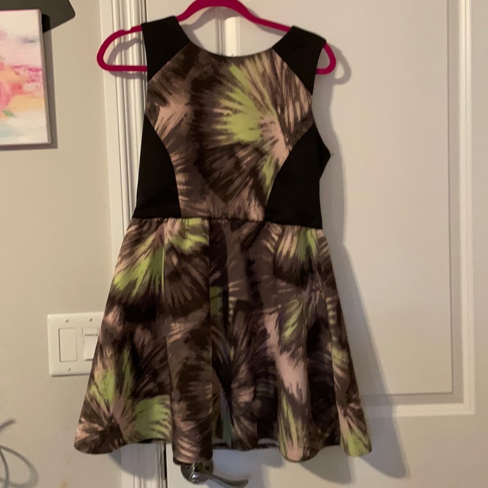 Bar III black and green scuba skater dress.